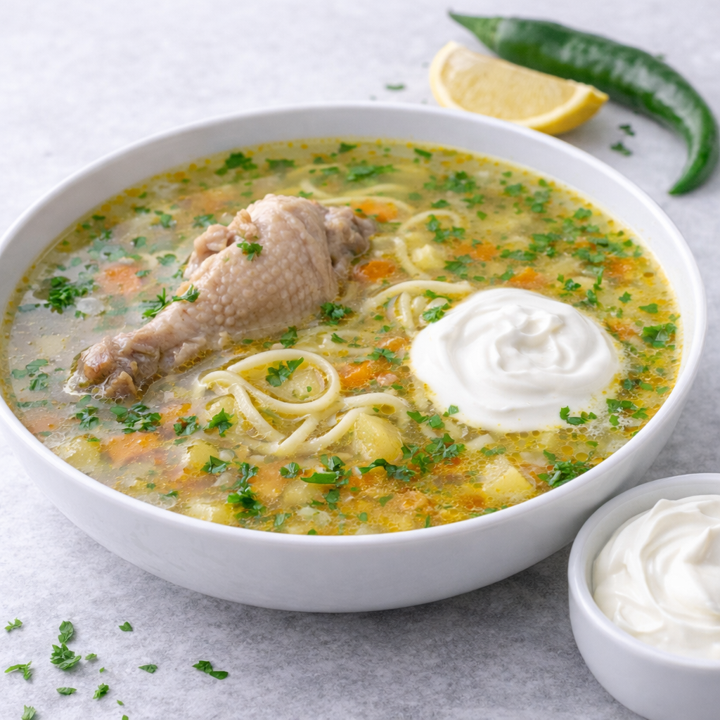 Zeamă de pui cu tăieței de casă