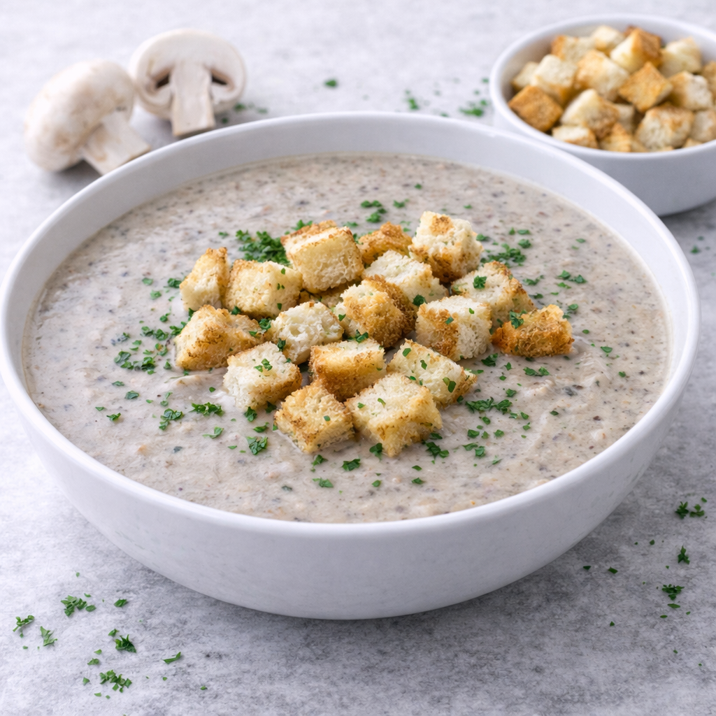 Supă cremă din ciuperci cu crutoane